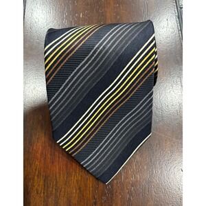 Covington Mens Necktie Striped Silk Brown Gray Black Yellow Business Vintage 90s